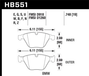 BMW 335i Brake Pads - Front - Hawk Performance - HT-10 Race Compound - `07-`09